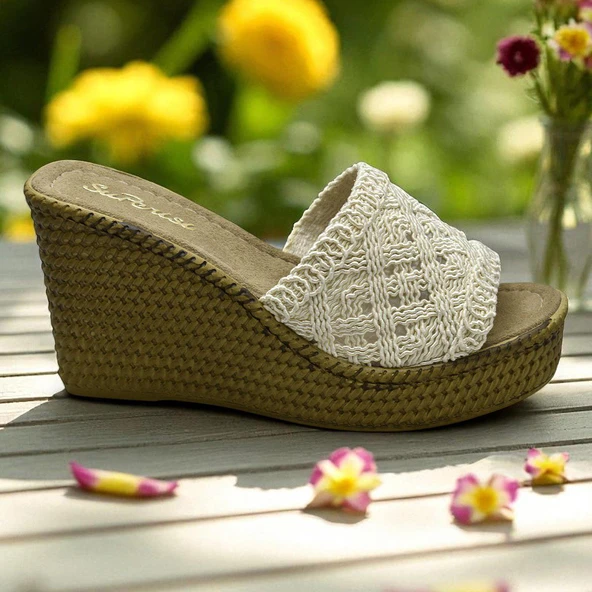 2503 10.5 cm Dolgu Topuklu Kadın Terlik Ayakkabı Düğün Nişan Abiye Kadın Ayakkabısı - 2