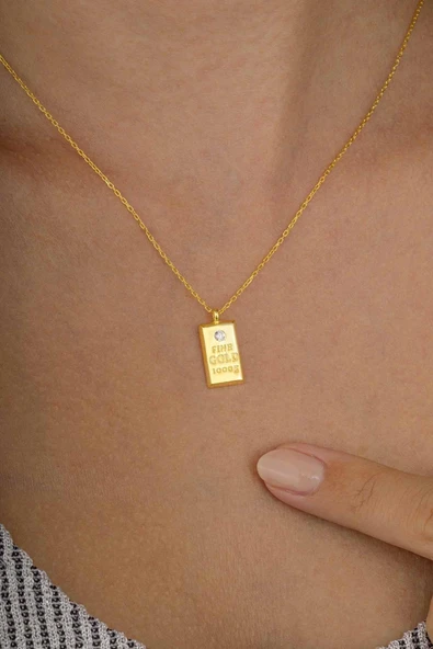 Gümüş Pazarım Altın Külçe Modeli Altın Kaplama Gümüş Kadın Kolye - Resim 2