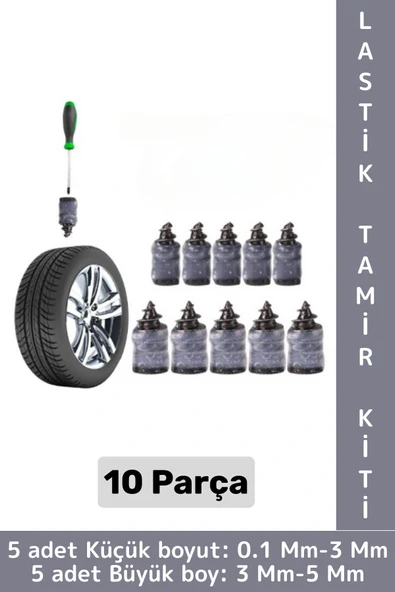 Kompakt Motosiklet Otomobil Acil Durum Tamirat Lastik Tamir Kiti Kauçuk 0.1-5 Mm Vida Seti 10 Parça