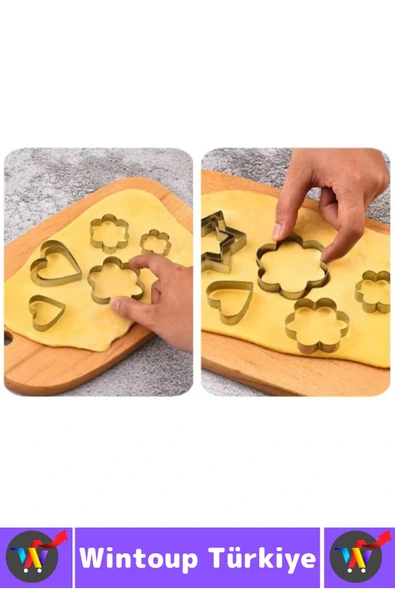 Yanmaz Yapışmaz Şık Yıldız Daire Çiçek Kalp Tasarım Mutfak Omlet Kek Kurabiye Kalıbı Seti 12 Parça - Resim 3