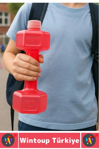 Dayanıklı Plastik Gündelik Spor Fitness Şık Tarz Eğlenceli Dumbell Tasarımlı Dambıl Suluk 500 ML - Resim 2