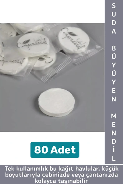 Gündelik Cep Çanta Boy Ofis Seyahat Hijyenik Tek Kullanım Suda Büyüyen Sıkıştırılmış Mendil 80 Adet ürün görseli