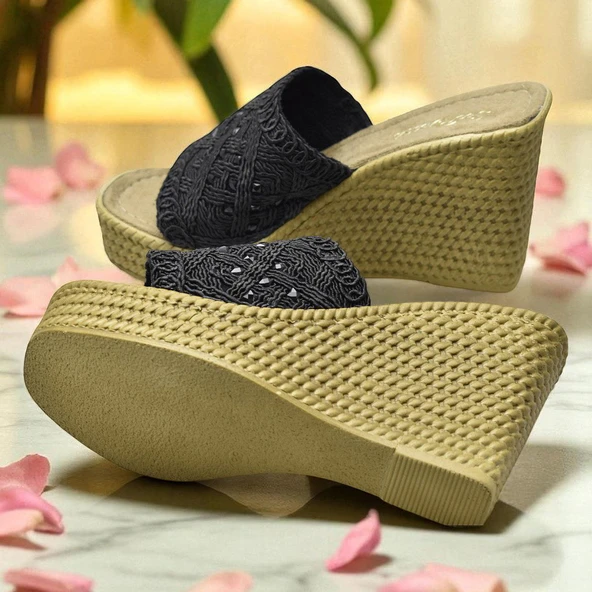 2503 10.5 cm Dolgu Topuklu Kadın Terlik Ayakkabı Düğün Nişan Abiye Kadın Ayakkabısı - 11