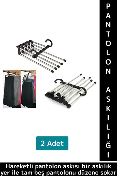 Kompakt Yer Tasarrufu Kemer Pantolon Eşarp Gardırop Dolap 5 in 1 Hareketli Pantolon Askılığı 2 Adet ürün görseli