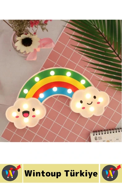 Çocuk Bebek Odası Aydınlatma Güvenlik Asılabilir Tasarım Gülen Bulutlu Gökkuşağı Masa Gece Lambası - Resim 4