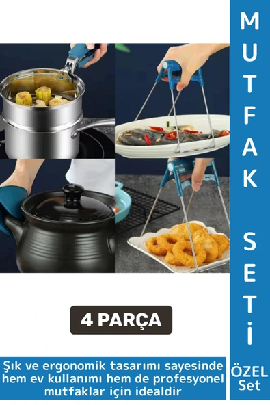 Kompakt Kamp Outdoor Mutfak Tencere Tabak Tutucu Fırın Eldiveni Yanma Önleyici 4'lü Premium Set