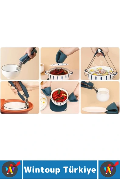 Kompakt Kamp Outdoor Mutfak Tencere Tabak Tutucu Fırın Eldiveni Yanma Önleyici 4'lü Premium Set - Resim 2