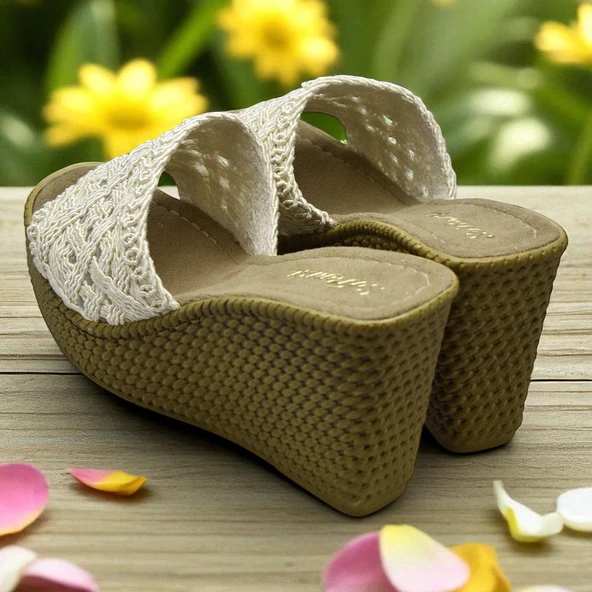 2503 10.5 cm Dolgu Topuklu Kadın Terlik Ayakkabı Düğün Nişan Abiye Kadın Ayakkabısı - 3