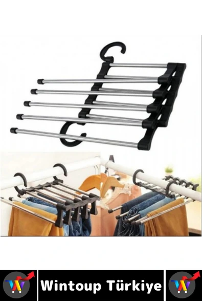 Kompakt Yer Tasarruflu Kemer Pantolon Eşarp Gardırop Dolap İçi 5 in 1 Hareketli Pantolon Askılığı - Resim 4
