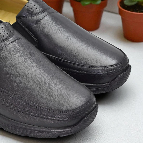 TAB5884 Ortopedik Taban Siyah Hakiki Deri Erkek Ayakkabı Mevsimlik - 5