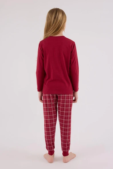 Arnetta Kız Çocuk Aile %100 Pamuklu 4 Mevsim Ekoseli Uzun Kollu Pijama Takım - 7