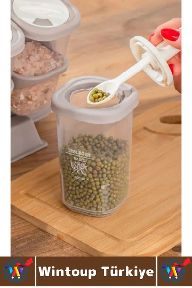 Premium Mutfak Tezgah Üstü Duvara Monte Edilebilir Standlı Çok Şık Kaşıklı Baharatlık 8 Parça 350 ML - Resim 3