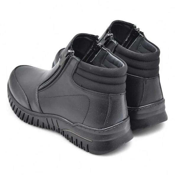 1456 Tam Ortopedik Siyah Hakiki Deri Kadın Bot Çift Fermuarlı Anne Kışlık Deri Bot - Resim 5