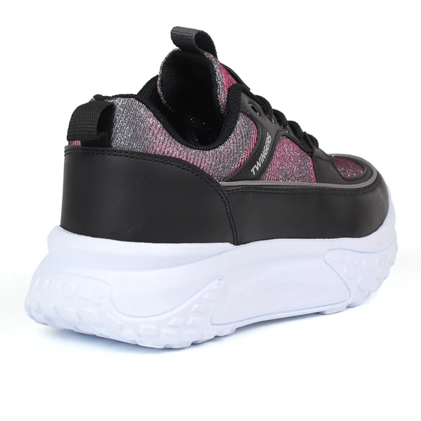 Kadın Kalın Tabanlı Siyah Gümüş Parlak Sneaker Spor Ayakkabı – Rahat, Şık ve Günlük Kullanıma Uygun - Resim 5