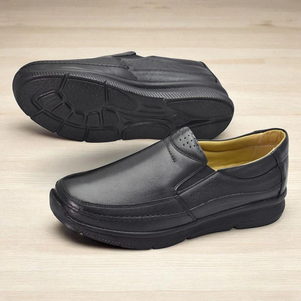 TAB5884 Ortopedik Taban Siyah Hakiki Deri Erkek Ayakkabı Mevsimlik - 4