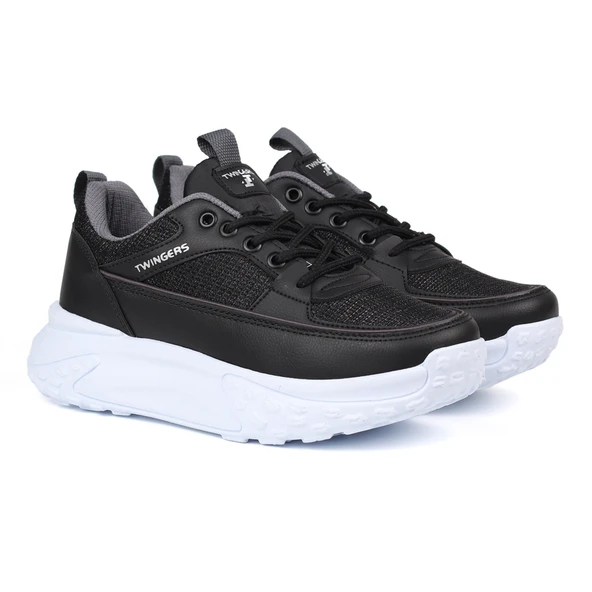 Kadın Kalın Tabanlı Siyah Füme Parlak Sneaker Spor Ayakkabı – Rahat, Şık ve Günlük Kullanıma Uygun - 6