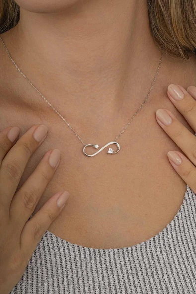 Gümüş Pazarım Beyaz Taş Detaylı Sonsuzluk Kadın Gümüş Kolye - Resim 2
