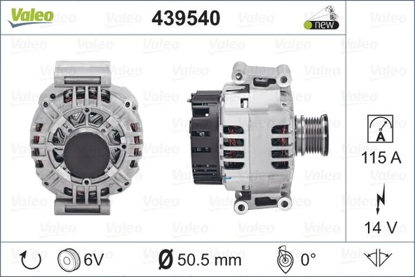Mercedes Alternator (14v 115a) W202 97>00 W210 98>02 Vito 638 97>02 Sprinter 00>06 - Valeo 439540 - Resim 1
