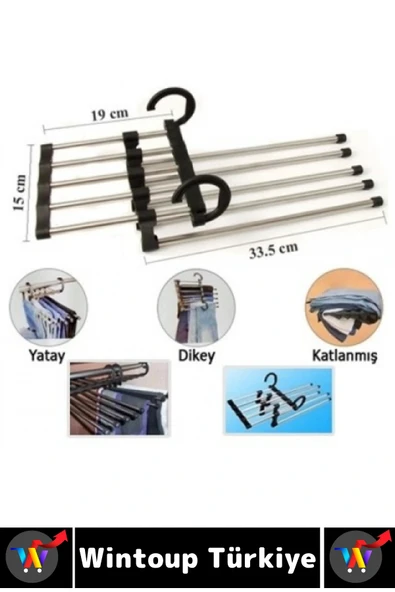 Kompakt Yer Tasarrufu Kemer Pantolon Eşarp Gardırop Dolap 5 in 1 Hareketli Pantolon Askılığı 2 Adet - Resim 5