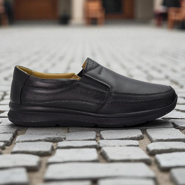 TAB5884 Ortopedik Taban Siyah Hakiki Deri Erkek Ayakkabı Mevsimlik - 3