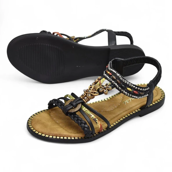 5629 Rahat Ortopedik Taban Taşlı Kadın Sandalet Günlük Sandalet - 3