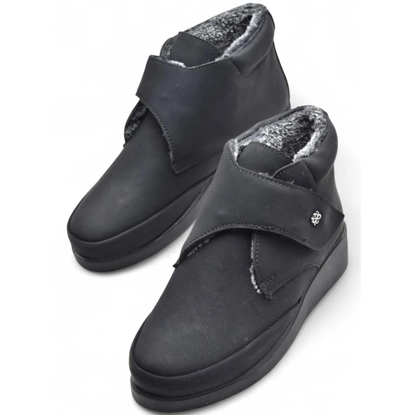 200ZMRT Ortopedik Taban İçi Kürklü Siyah Anne Botu Kadın Cırtlı Bot Ayakkabı - 3