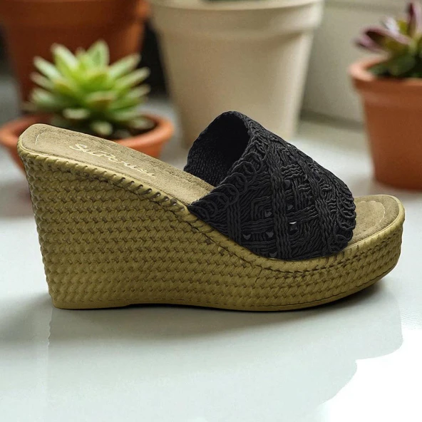 2503 10.5 cm Dolgu Topuklu Kadın Terlik Ayakkabı Düğün Nişan Abiye Kadın Ayakkabısı - 8