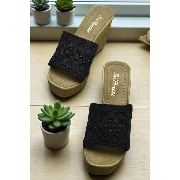 2503 10.5 cm Dolgu Topuklu Kadın Terlik Ayakkabı Düğün Nişan Abiye Kadın Ayakkabısı - 9