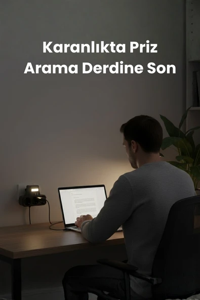 akım korumalı priz gece lambalı 3'LÜ Priz 2XUSB 2XType-C Çıkışlı Grup Priz Çoğaltıcı - 3