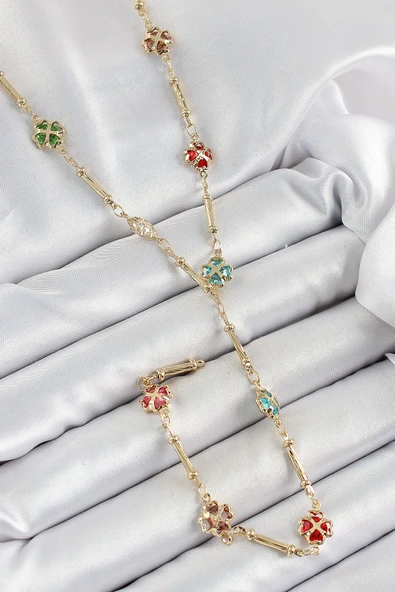 Pirinç Asorti Kalpli Yonca Model Gold Renk Zirkon Taşlı Y Kolye ürün görseli 1