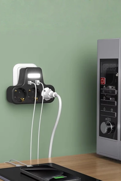 akım korumalı priz gece lambalı 3'LÜ Priz 2XUSB 2XType-C Çıkışlı Grup Priz Çoğaltıcı - 7