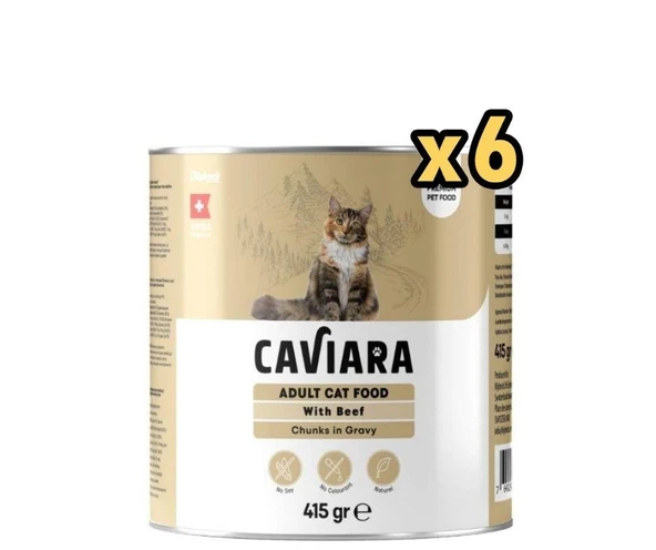 Caviara Sos İçinde Et Parçacıklı Dana Eti Yetişkin Kedi Konservesi 415 Gr x 6 Adet ürün görseli 1
