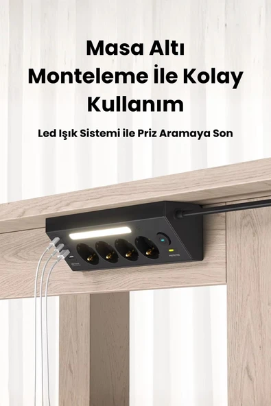 Akım korumalı priz 4'LÜ Priz 2X-usb 2X,-ype-C Çıkışlı Grup Priz Çoğaltıcı PRO-LP764 - 2
