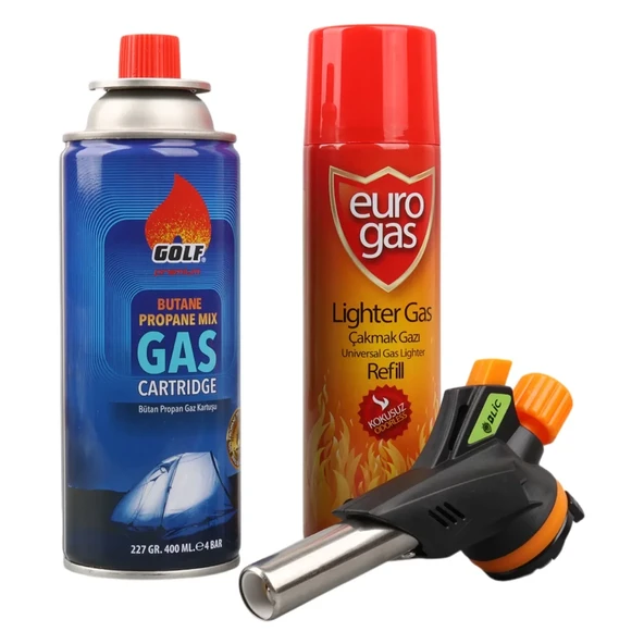 3 Parça Profesyonel Pürmüz Seti Pürmüz Torch Çakmak Başlık- Kamp Gazı 400ml- Çakmak Gazı 270 (5250) - 3