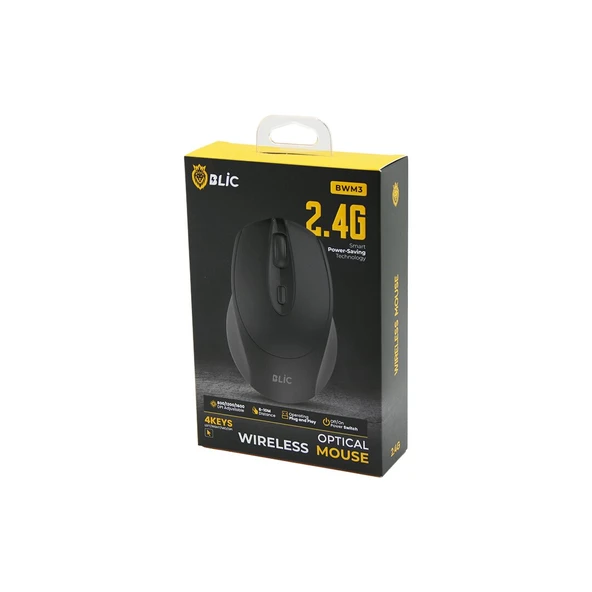 BLİC-BWM3 SİYAH KABLOSUZ MOUSE 2.4G 8-10M DİSTANCE WİRELESS - KABLOSUZ 1600DPI (5250)