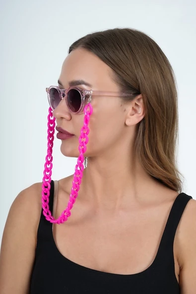 Fuşya Akrilik Kalın Tasarım Gözlük Zinciri - Resim 6