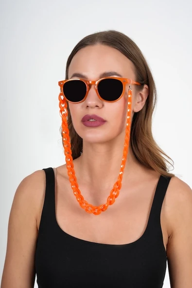 Turuncu Akrilik Kalın Tasarım Gözlük Zinciri - 14