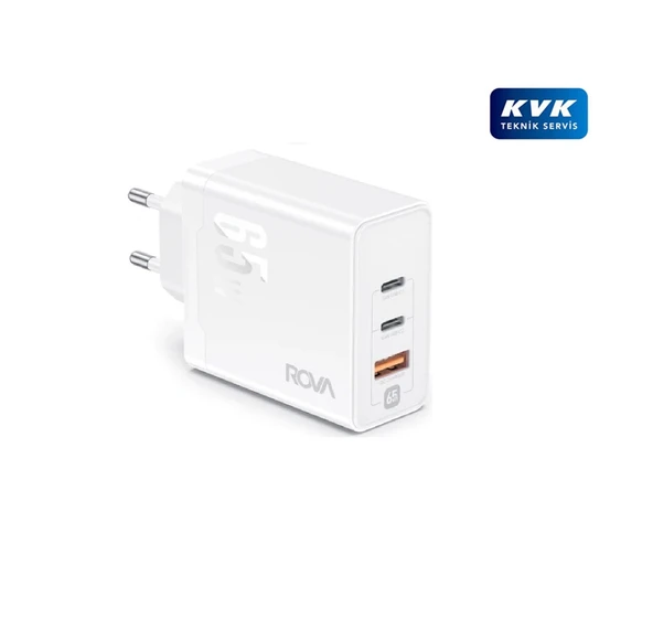 Rova SB107 PD+PD+Usb 3 Girişli 3.0A Gan Fast Hızlı Şarj Başlığı 65W - Beyaz