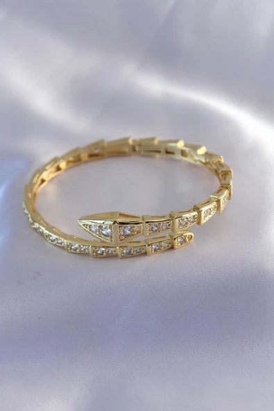 VIP Seri Yılan Model Gold Renk Kadın Kelepçe Bileklik - Resim 2