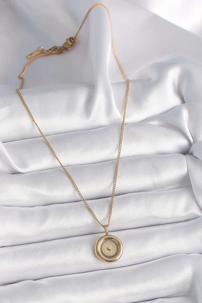 316L Çelik Gold Renk Zincir Gold Altın Model Kadın Kolye - Resim 2