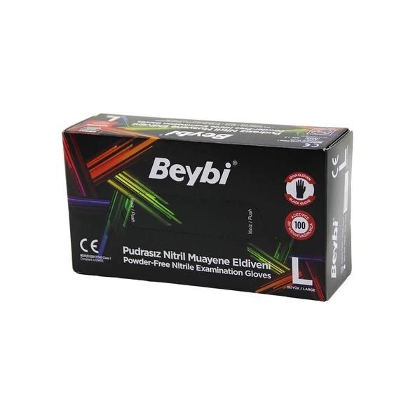 BEYBİ L SİYAH PUDRASIZ NİTRİL MUAYENE ELDİVENİ 100LÜ (5250)
