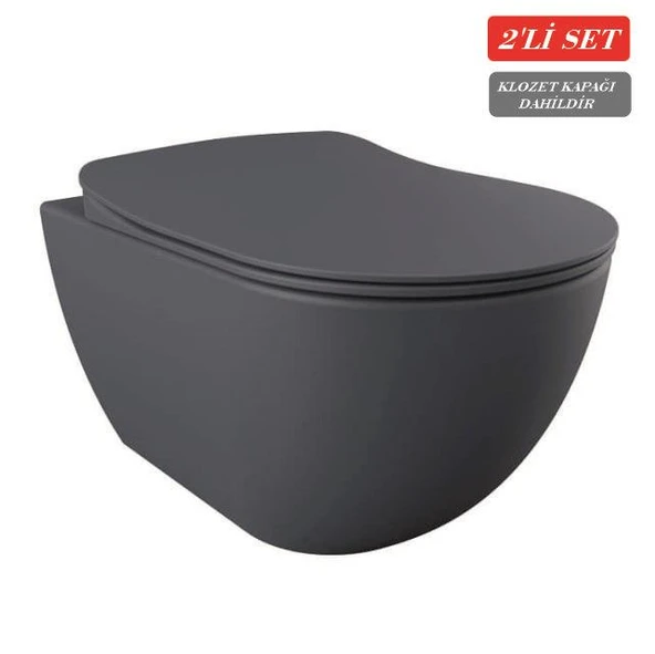 Creavit Free Asma Klozet (FE320.BM) + Duck Yavaş Kapanan Kapak Mat Basalt 2'li Set