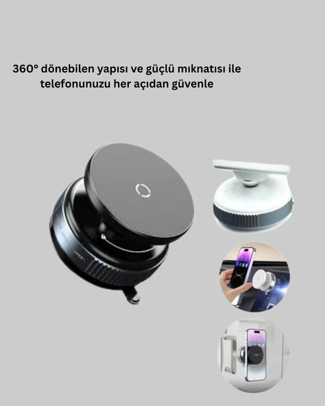 Araç İçi Manyetik Telefon Tutucu 360° Döner Vakumlu Stand - 2
