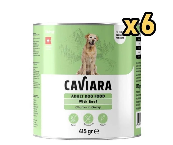 Caviara Sos İçinde Et Parçacıklı Dana Etli Yetişkin Köpek Konservesi 415 Gr x 6 Adet ürün görseli 1