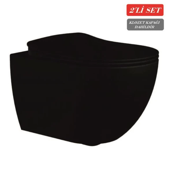 Creavit Free Asma Klozet (FE320.SM) + Duck Yavaş Kapanan Kapak Mat Siyah 2'li Set