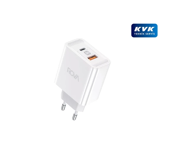 Rova SB102 Pd+Usb Girişli Qc3.0 Gan Hızlı Şarj Başlığı 30W - Beyaz