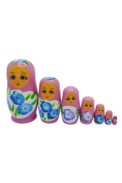 Ahşap Matruşka Bebek Yedili Set Gül Pembe - 10