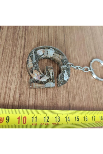 "G" HARFİ - Kıyı Esintisi Harf Anahtarlık (A–Z) – Gerçek Deniz Kabuğu, Kum ve Şeffaf Epoksi– El Yap - 3