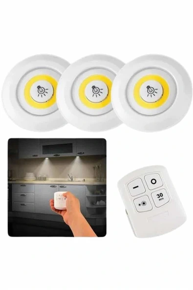 Dolap Işığı Mutfak Rafı Işığı Uzaktan Kumandalı 3 Lü Spot Led Lamba