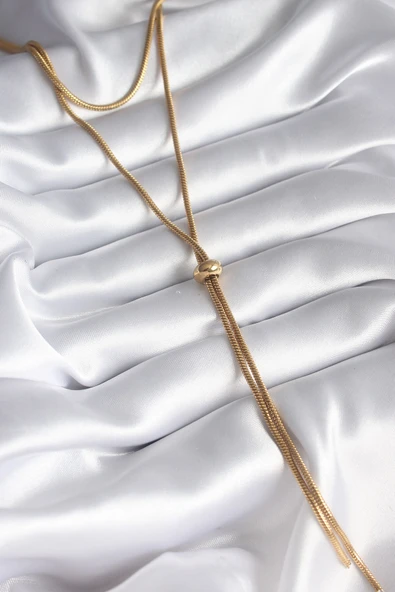 316L Çelik Gold Renk Tüp Zincir Asansör Model Kadın Kolye - Resim 2